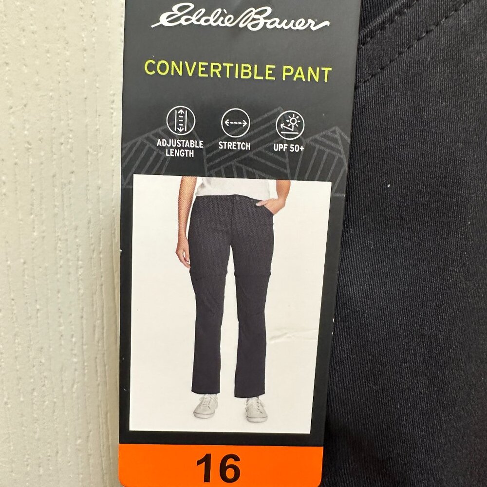 Eddie Bauer Women's Convertible Pant Size 16 Black Adjustable Length UPF 50+ NEW